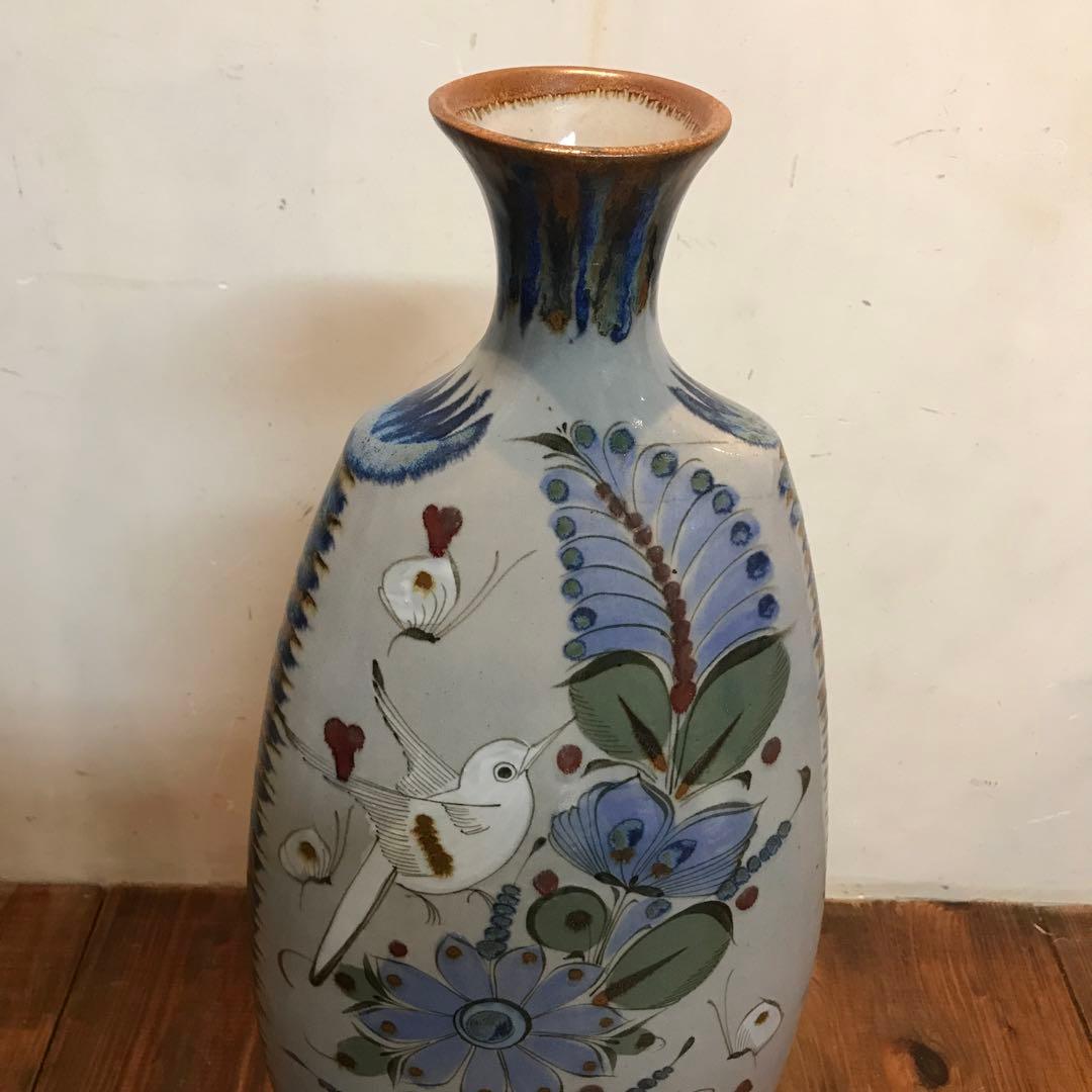 美品　メキシコ　トナラ焼　エルパロマール　焼物　花瓶　丁寧に描かれた　飾り花瓶