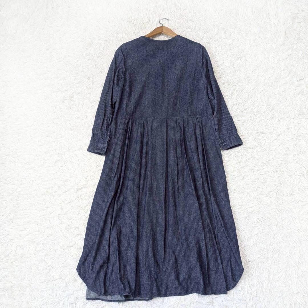 ​サニークラウズ Ponさんのインディゴヘリンボーンワンピース【Ｍ】めがね刺繍