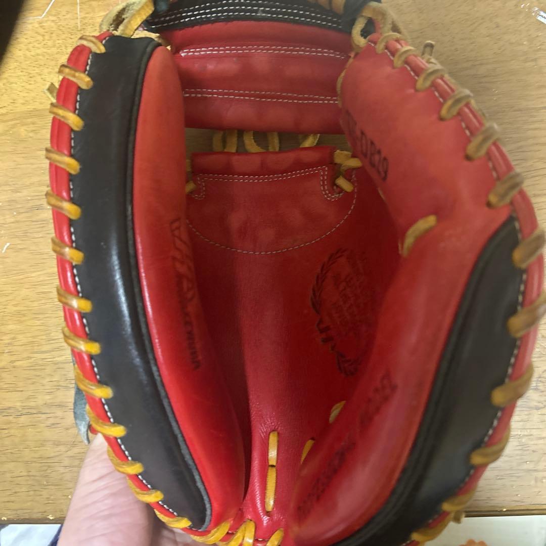 ハタケヤマ軟式野球キャッチャーミット赤黒　少年用