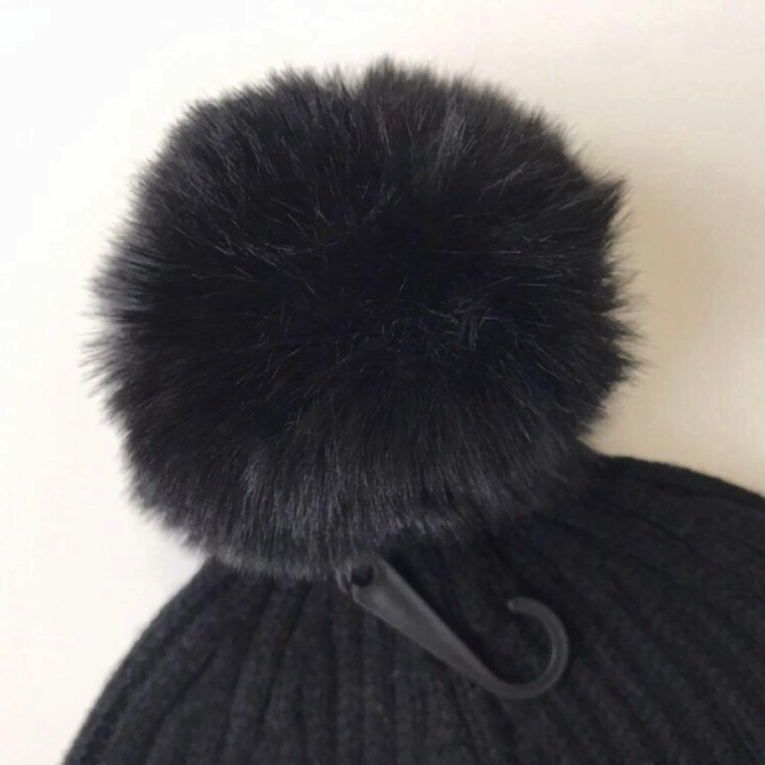 レア【新品】カルバンクライン ポンポン ファー ニット帽 黒 USA