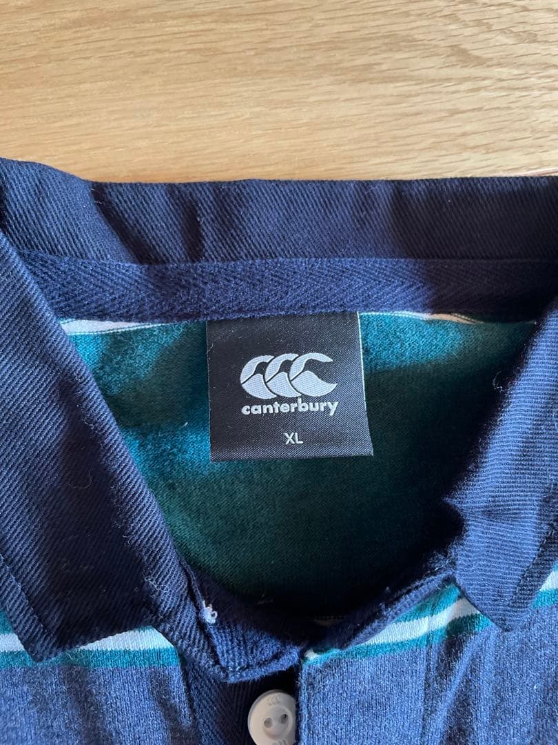 canterbury XL ラガーシャツ 緑と紺のストライプ