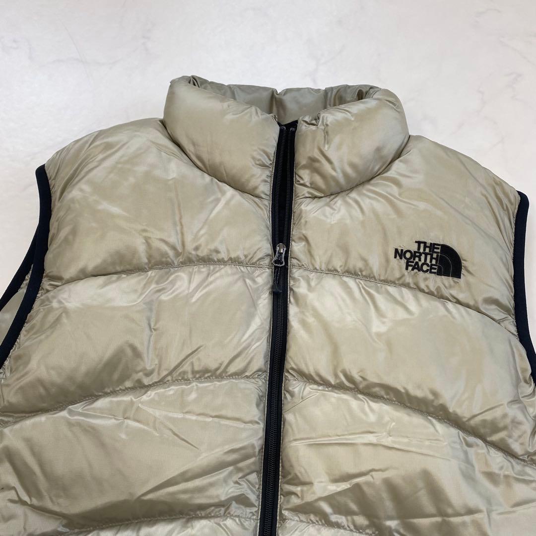美品★THE NORTH FACE ダウンベスト 刺繍ロゴ ベージュ L