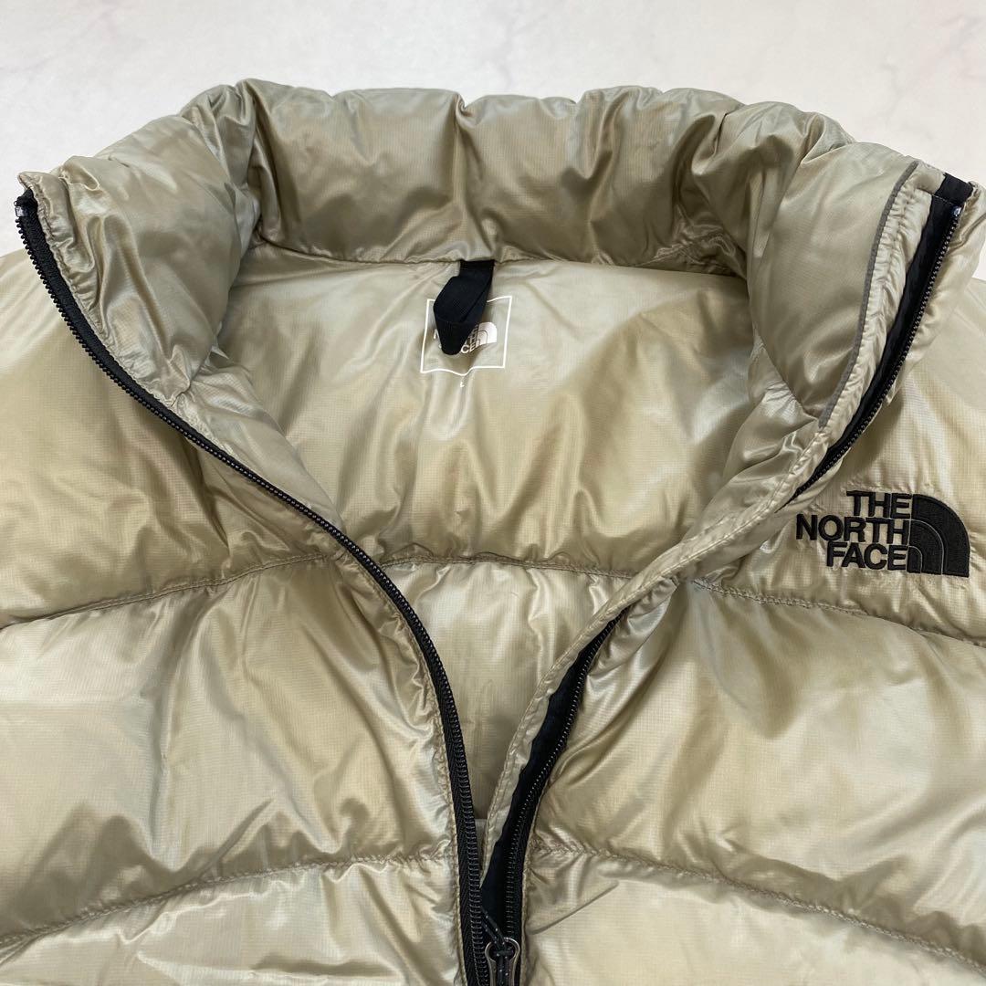 美品★THE NORTH FACE ダウンベスト 刺繍ロゴ ベージュ L